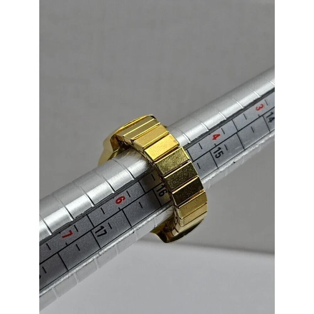 Bozhi Gold Tone Quartz Ring Watch Black Dial New Battery Retro Stretch Accessory